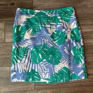 Ann Taylor LOFT Tropical Palm Leaf Print Beach Preppy Mini Skirt Green Blue Sz 4